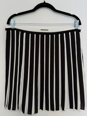 Vince Camuto Black and White Vertical Stripe Skater Skirt
